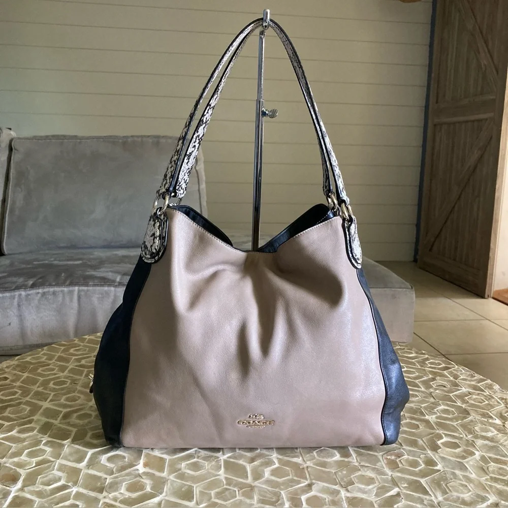 Coach Edie 31 Color-Blocked Shoulder Bag in natural/black